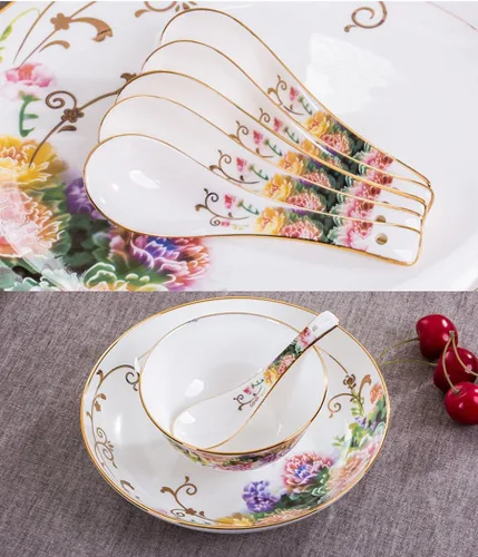 Vista 8 de 60pcs Vajilla Sets Tazones Platos Cucharas Bandeja Plato Jingdezhen Hecho A Mano Arte Cerámica Chinaware Porcelana Tazón Vajilla Tazón