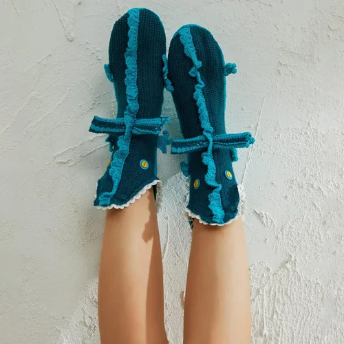 Vista 2 de Calcetines divertidos de animales para niños y adultos, calcetines de punto de tiburón de dibujos animados, calcetines de piso de animales