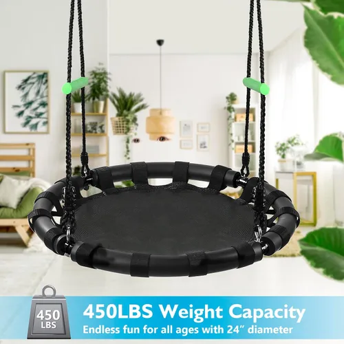Vista 2 de Columpio para árbol con alfombrilla de polipropileno, duradero, seguro y fácil de instalar, columpio negro para exteriores, platillo volador