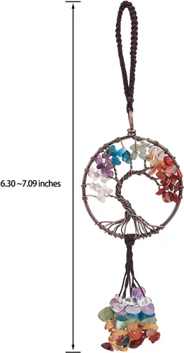 Vista 7 de Accesorio decorativo para automóvil, adorno de árbol de la vida de 7 chakras, piedra preciosa natural, dije de árbol de la vida, piedra de cristal