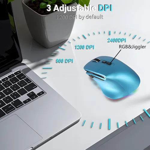 Vista 2 de Ratón ergonómico con Jigger, mouse inalámbrico vertical Bluetooth, mouse óptico recargable LED, portátil (BT5.2 o USB 2.4GHz) modo dual