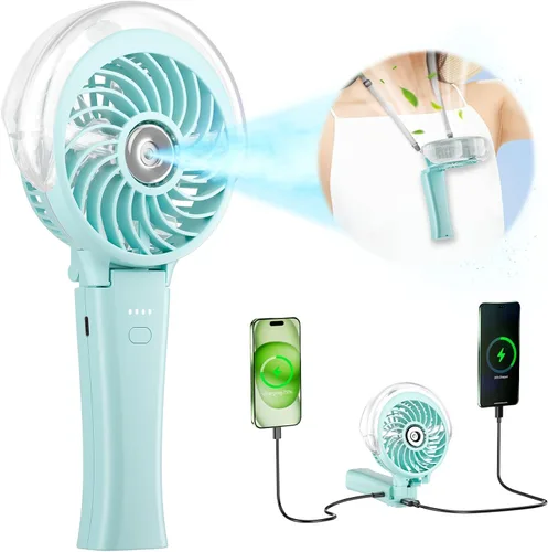 Vista 14 de HandFan Ventilador de nebulización portátil mejorado, ventilador de niebla personal recargable, ventiladores de niebla de agua en aerosol, mini Beige
