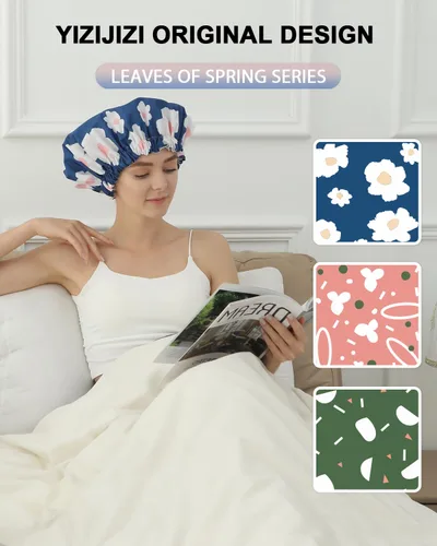 Vista 8 de YIZIJIZI - Gorro de ducha, gorras de baño para mujer reutilizables impermeables, gorras de ducha de dos capas grandes reutilizables adecuadas
