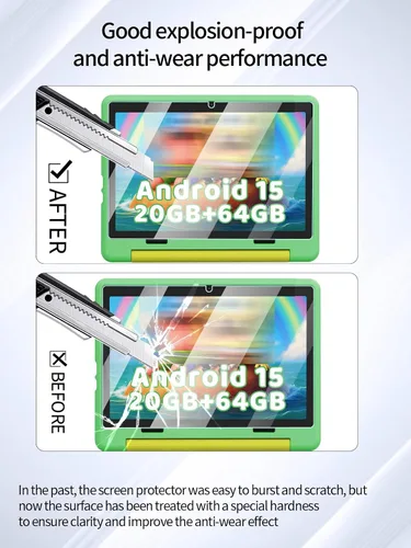 Vista 3 de Protector de pantalla para tablet Gleeso Android 15 de 10.1 pulgadas, antiarañazos, dureza 9H, sensible al tacto, bordes redondeados 2.5D, sin
