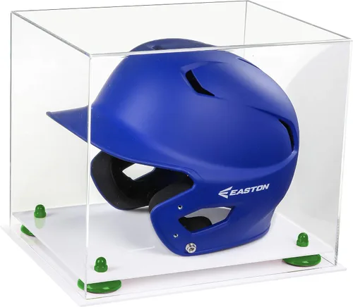 Vista 118 de Better Display Cases Vitrina acrílica para casco de bateo de béisbol con espejo, elevadores rosados, montaje en pared y base de espejo (V22/A012)