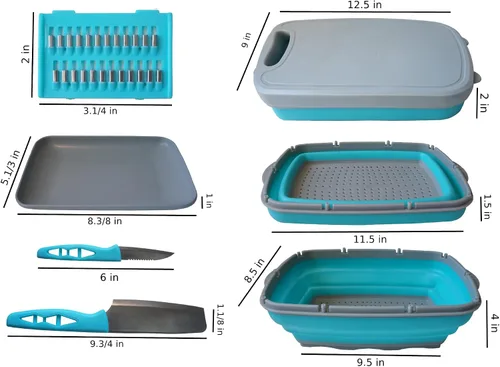 Vista 6 de Tabla de cortar con colador plegable 10 en 1, juego multiusos, resistente, compacta, ahorra espacio, fácil limpieza, lavable a máquina, ideal