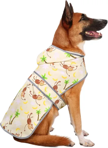 Vista 39 de Impermeable para perros pequeños y cachorros, chaqueta impermeable con capucha con tiras reflectantes, agujero para la correa y poncho de ajuste
