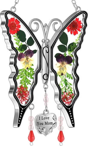Vista 16 de KY &BOSAM - Atrapa luz de vitral con mariposa de color, con la frase A special teacher. Campanilla para el viento, como regalo para la profesora