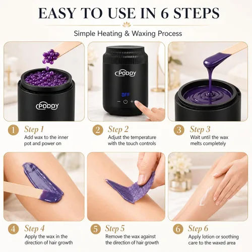 Vista 4 de Podoy Mini calentador de cera para depilación, pequeño calentador portátil de cera de viaje, pantalla digital para spa, cejas, cuerpo, nariz, labio