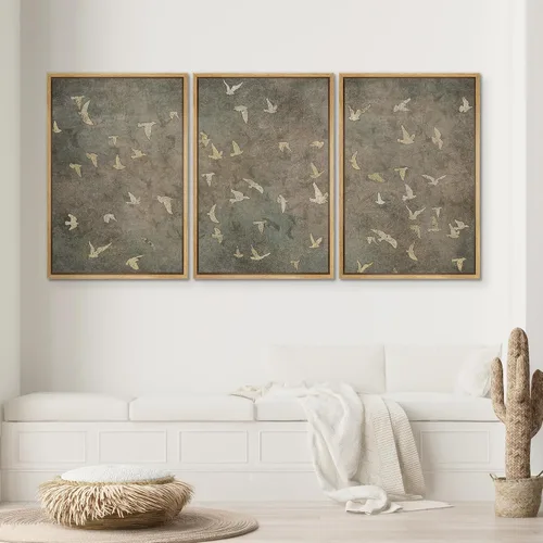 Vista 201 de SIGNWIN Lienzo enmarcado para pared, juego de arte pastel con cadena montañosa, bosque, niebla, naturaleza silvestre, ilustraciones modernas, arte