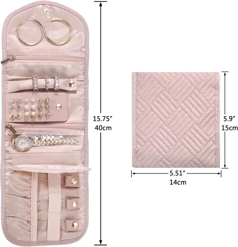 Vista 4 de Regalos para mujeres, estuche de joyería de viaje, estuche plegable personalizado para joyas de viaje para mujer, bolsa de joyería esencial