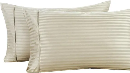 Vista 4 de Damask - Juego de 2 fundas de almohada suaves resistentes a las arrugas, de 650 hilos, de mezcla de algodón, tamaño estándar/queen, color beige