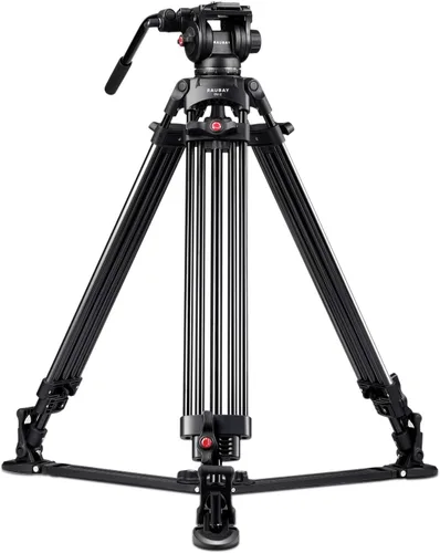 Vista 7 de RAUBAY Trípode profesional de cámara de video resistente de 70.8 pulgadas con cabezal fluido, placa QR para videocámara DSLR, carga máxima de 17.6