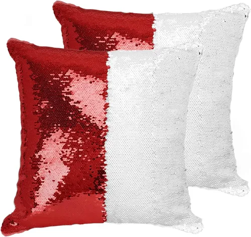 Vista 17 de Paquete de 2 fundas de almohada de lentejuelas sublimadas de 16 x 16 pulgadas, fundas de almohada reversibles con purpurina para regalos