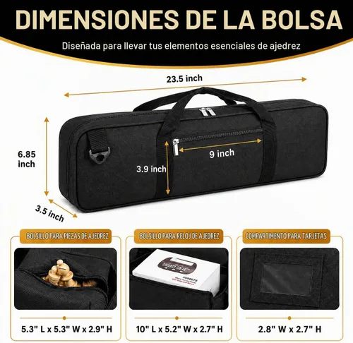 Vista 4 de LEAP Bolsa de ajedrez solo para juegos de ajedrez, práctica bolsa de transporte con cuatro partes de tienda para tablero de ajedrez enrollable