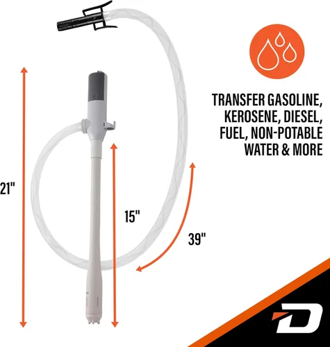 Vista 5 de Deway Bomba automática de transferencia de combustible con parada automática, funciona con batería AA, manguera extra larga de 39 pulgadas, bomba
