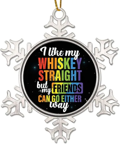 Vista 12 de I Love My Uncle LGBT Pride Adornos de Navidad para árbol, bisexual, arco iris, orgullo gay, LGBTQ Pansexual de metal copo de nieve colgante de árbol