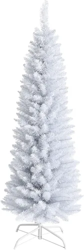 Vista 10 de GOFLAME - Árbol de Navidad artificial de 6 pies con luces LED blancas cálidas preiluminadas, árbol de Navidad con flecos de nieve, 435 puntas