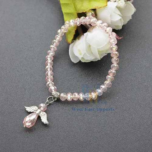 Vista 5 de WE Pulsera con dije de ángel de cristal rosa 12 piezas - Bautizo favor/Bautizo/Recuerdos de Bautizo/Quinceañera/Baby Shower, Cristal, cristal