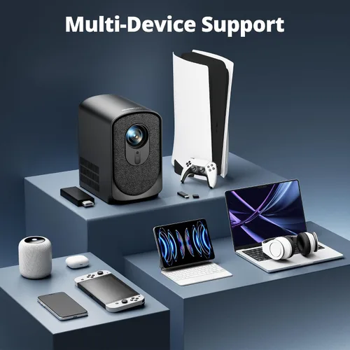 Vista 8 de Mini proyector con WiFi6 5G y Bluetooth, Native 1080P soporta video de película 4K, 350ANSI, corrección trapezoidal automática, enfoque eléctrico