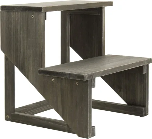 Vista 6 de MyGift Estante de 2 niveles de madera rústica gris oscuro para plantas de escritorio, soporte de maceta estilo granja, organizador de exhibición