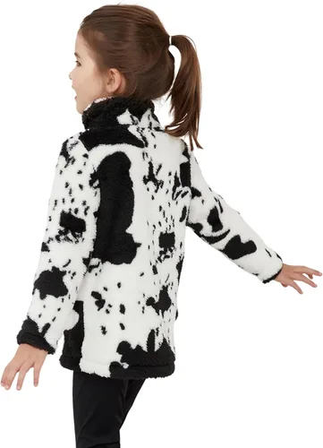 Vista 2 de Chaqueta de forro polar Sherpa con estampado de vaca para niñas, abrigo casual mullido con bolsillos