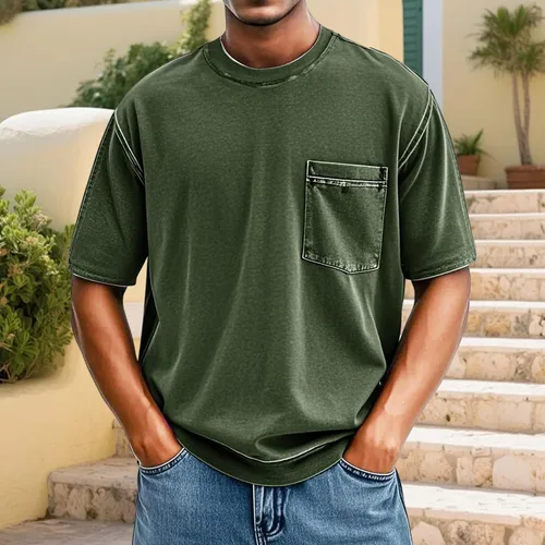 Vista 2 de Men's Summer Vintage Tops Casual Stylish Short Sleeve Crewneck T Shirts Lightweight Basic Tee Shirts with Pocket
