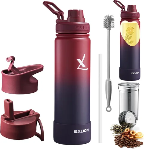 Vista 15 de Lexlion Botella de agua de 14 onzas, de acero inoxidable con aislamiento de triple pared, resistente al olor y a la tensión, botella reutilizable, 1