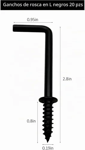 Vista 2 de Ganchos de tornillo de 2 pulgadas 1 forma L gancho 7 forma de tornillo en ganchos negros 20 piezas