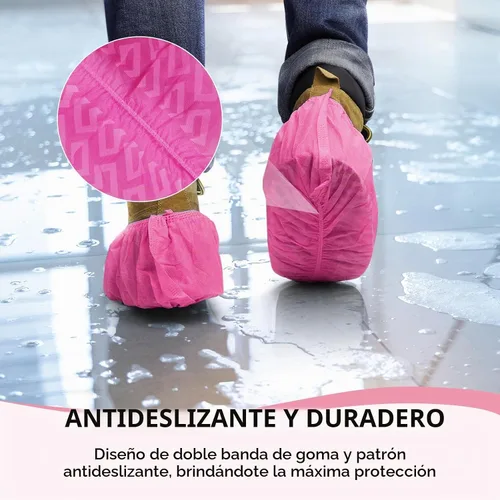 Vista 5 de squish Fundas para zapatos, desechables, antideslizantes, paquete de 100 (50 pares), color rosa, gruesas, extra desechables, fundas para botas