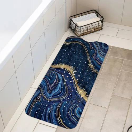 Vista 6 de LNOND Tapete de baño de mármol antideslizante, extra largo de 40 x 16 pulgadas, tapete antideslizante para bañera, tapete de ducha de mármol azul