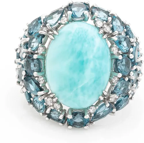 Vista 2 de Stauer - Anillo Atlantis Larimar y topacio azul para mujer peso total de 16 quilates 28 piedras de topacio azul