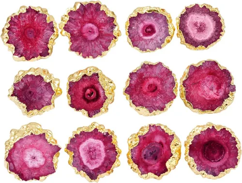 Vista 3 de SUNYIK Aretes de tuerca drusa de geoda de cuarzo natural, aretes de piedra irregular para mujer