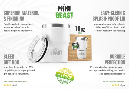 Vista 7 de Beast Vaso de 10 oz de Acero Inoxidable con Aislamiento al Vacío para Café y Hielo de Doble Pared Termo de Viaje (Blanco Ártico)