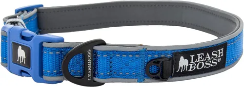 Vista 2 de Leash Boss Collar reflectante ajustable para perro, hebilla de liberación rápida y ribetes e hilos reflectantes para perros pequeños, medianos