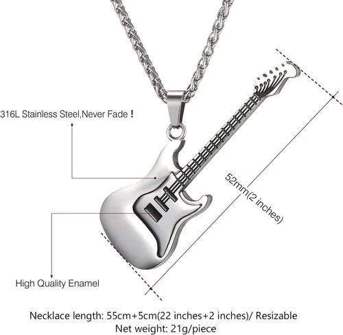 Vista 5 de U7 - Collar con púa de guitarra para hombre y mujer, con cadena ajustable, de acero inoxidable, con grabado personalizado