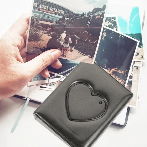 Vista 4 de PRETYZOOM Mini álbum de fotos de 3 pulgadas, pequeño álbum de fotos, carpeta Kpop para tarjetas fotográficas con colgante de corazón, mini álbum