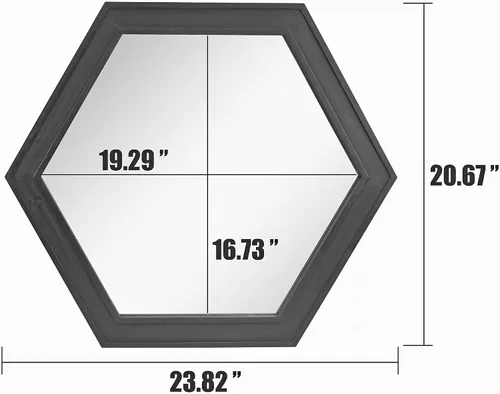 Vista 5 de Stonebriar Espejo de pared hexagonal decorativo de 24 pulgadas con marco de madera negra y soporte para colgar, decoración rústica decorativa