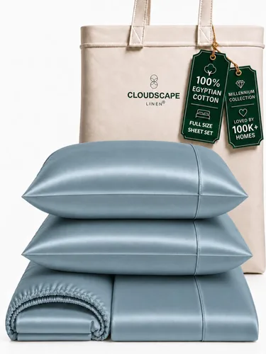 Vista 41 de Cloud Scape Linen - Juego de sábanas de algodón egipcio de doble capa, tamaño individual, tejido de satén de fibra larga, juego de 3 piezas, ropa