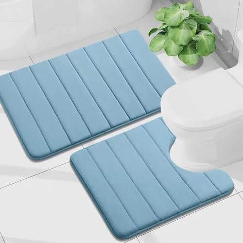 Vista 48 de Buganda Juego de 2 alfombras y tapetes de baño de espuma viscoelástica, lavables a máquina, suaves, antideslizantes, absorbentes, para baño, ducha