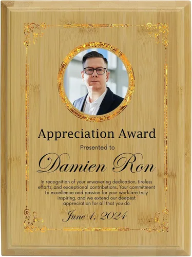 Vista 8 de Placa personalizada con acabado de roble de 9 x 12 pulgadas para premios y reconocimiento, placa personalizada con respaldo con cerradura