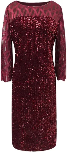 Vista 3 de VEZAD Vestido de noche de manga 34 con lentejuelas y cintura imperio para mujer, color liso, con cuello redondo, vestido de noche envolvente hasta