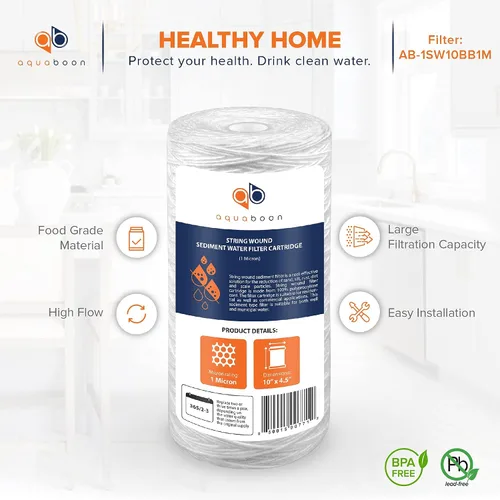 Vista 4 de Aquaboon Filtro de agua para heridas de cuerda de 1 micrón, repuesto de 10 x 4.5 pulgadas, cartucho de filtro de agua para toda la casa compatible