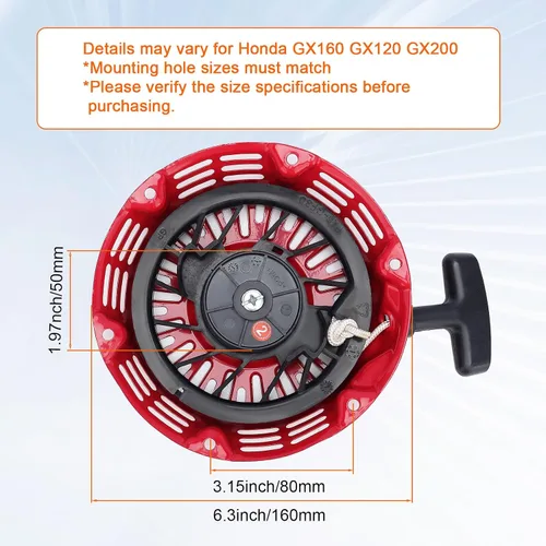 Vista 4 de HIPA Conjunto de arranque de arranque de retroceso GX120 GX160 para Honda GX120 GX160 GX200 Motor 4/5.5/6.5 HP Reemplaza 28400-Z0T-003ZB