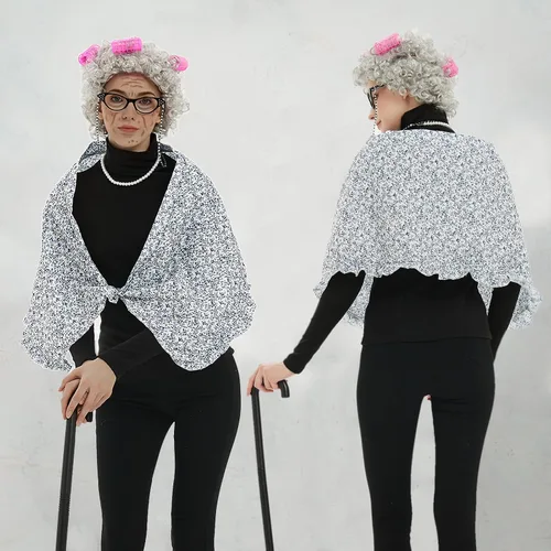 Vista 5 de Old Lady Costume for Women Kids,8Pcs Grandma Cosplay Set for 100th Day of School Granny Costumes Halloween Accessories