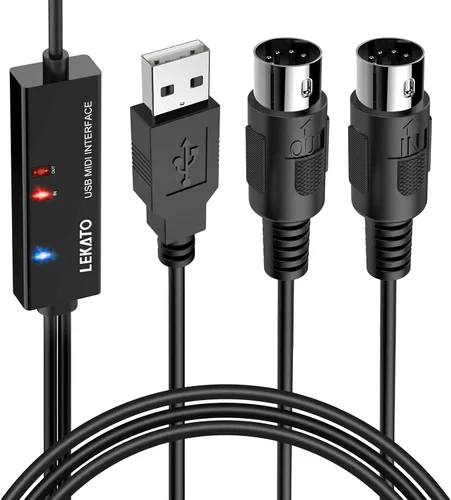 Vista 9 de LEKATO Cable MIDI, MIDI a USB C, interfaz MIDI tipo C con conexión de entrada y salida, teclado/sintetizador para edición de grabación, cable