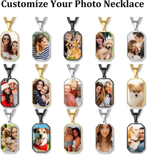 Vista 6 de Bestyle Collares de fotos personalizados (mejorados, más vívidos y claros) para hombres y mujeres, etiqueta de corazónmilitarcolgante de etiqueta