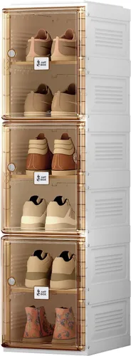 Vista 12 de ANTBOX Caja de almacenamiento organizadora de zapatos, zapatero plegable portátil para armario con puerta transparente magnética, contenedores