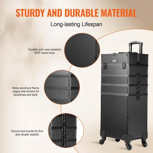 Vista 5 de VEVOR Makeup Train Case Professional Makeup Storage Organizer Box Make Up Carrier for Women and Girls