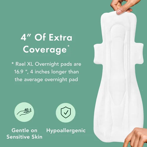 Vista 4 de Rael Almohadillas para Mujeres, Cubierta de Algodón Orgánico - Toallas Sanitarias con Alas, Cuidado Femenino, Toallas Sanitarias, Absorción Máxima